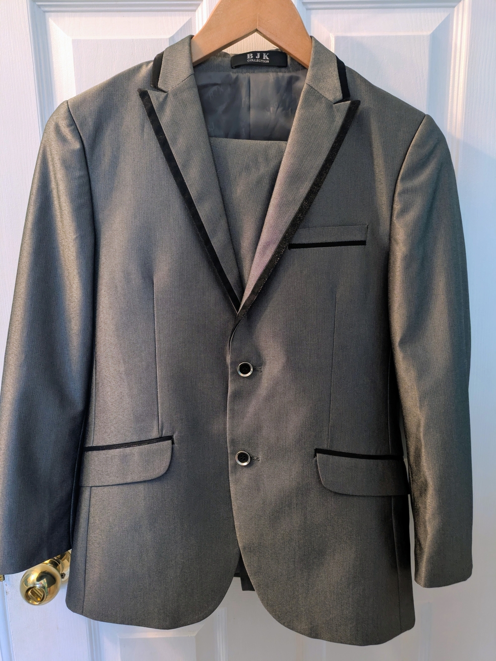 Boy's Mettalic Gray 2-piece Suit with Black Trim